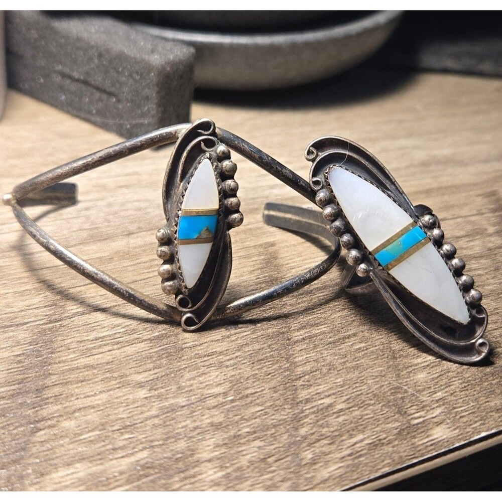 Navajo Sterling Silver Ring sz 8.5 and Cuff Bracelet